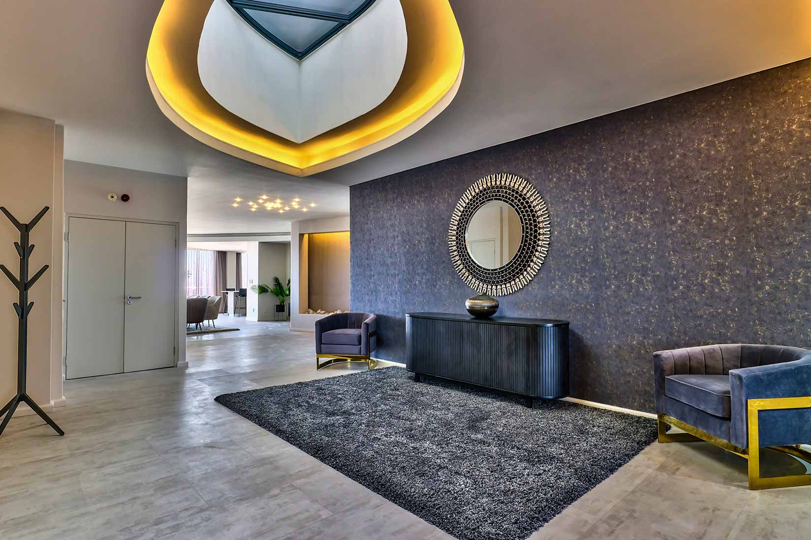 Luxury suite interior with ocean views