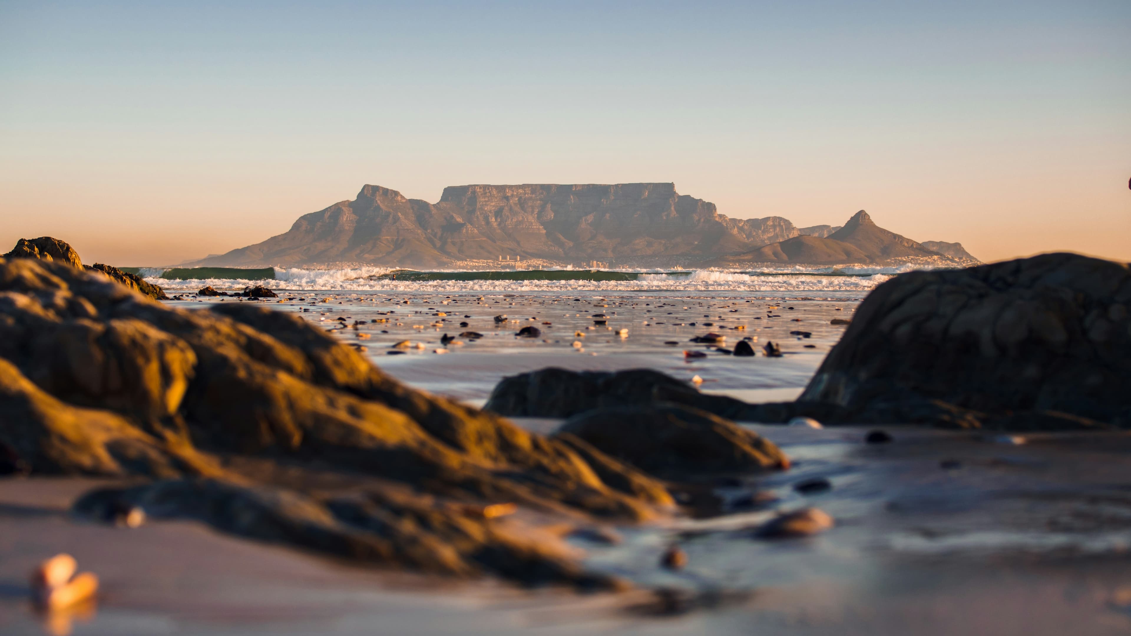 Golden hour at Bloubergstrand with Table Mountain views